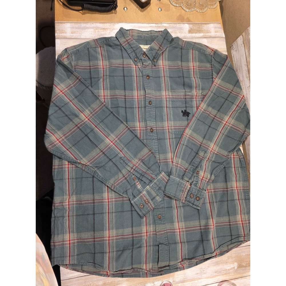 Bit & Bridle‎ Plaid Long Sleeve Button Down Shirt Men's XL Blue Red Black Horse
